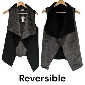 Reversible Faux Fur and Suede Vest Black Gray XL by New Directions New with Tags